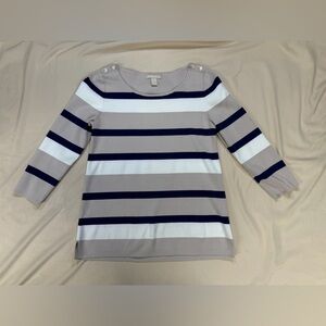 Banana Republic Navy and White Striped 3/4 Sleeve Sweater Sz M